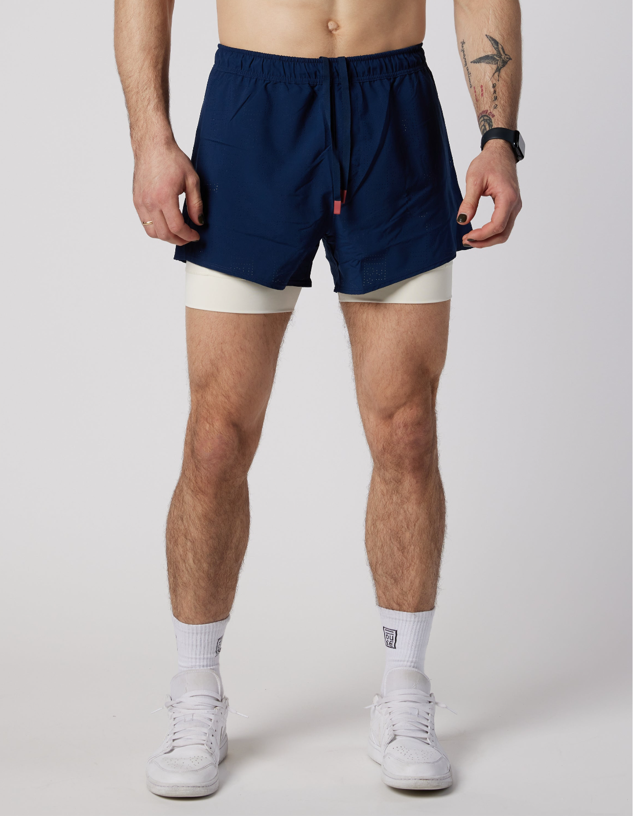 Perforated 5" Lined Short - Navy/Off White