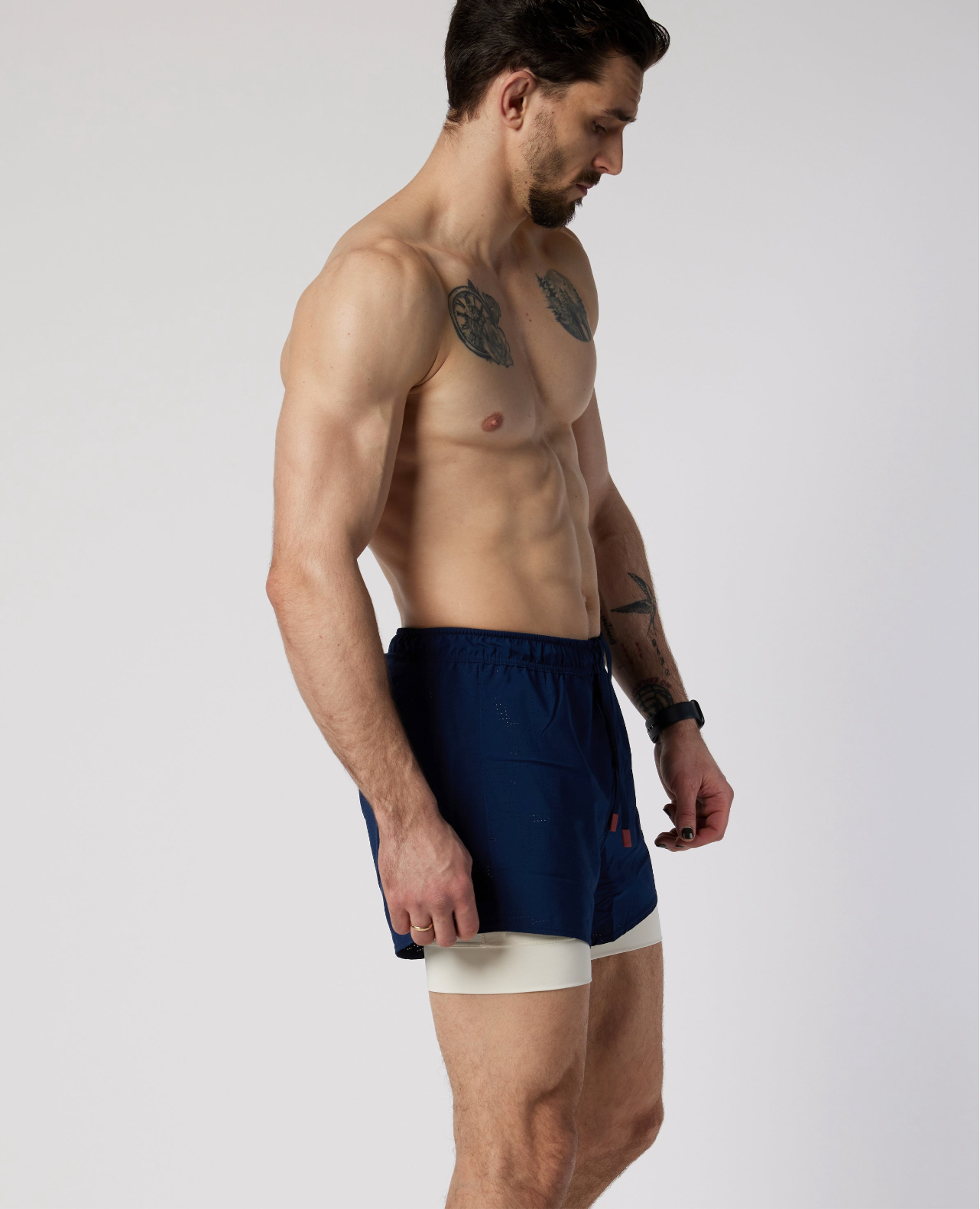 Perforated 5" Lined Short - Navy/Off White