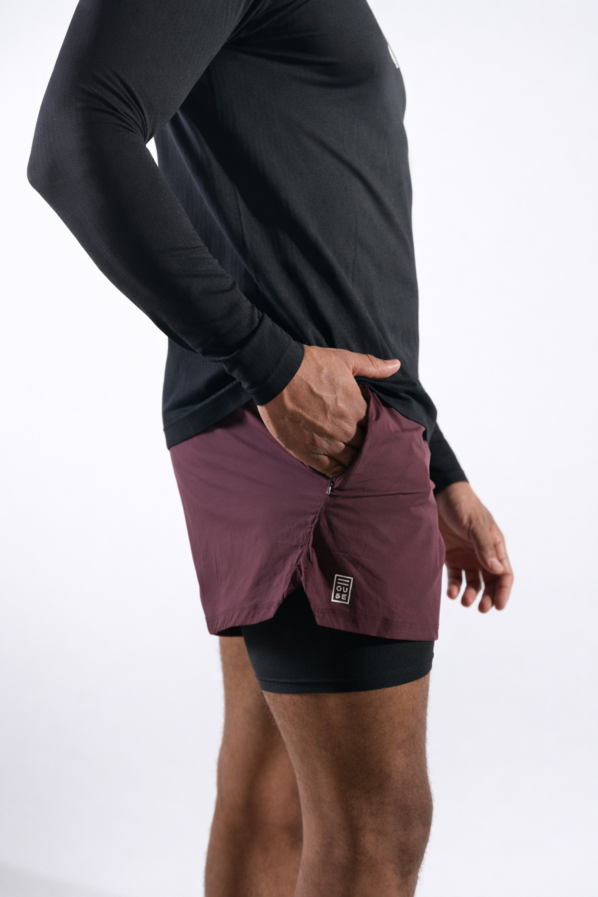 6" Lined Short - Burgundy/Black