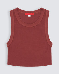 Womens cropped ribbed tank in mars red