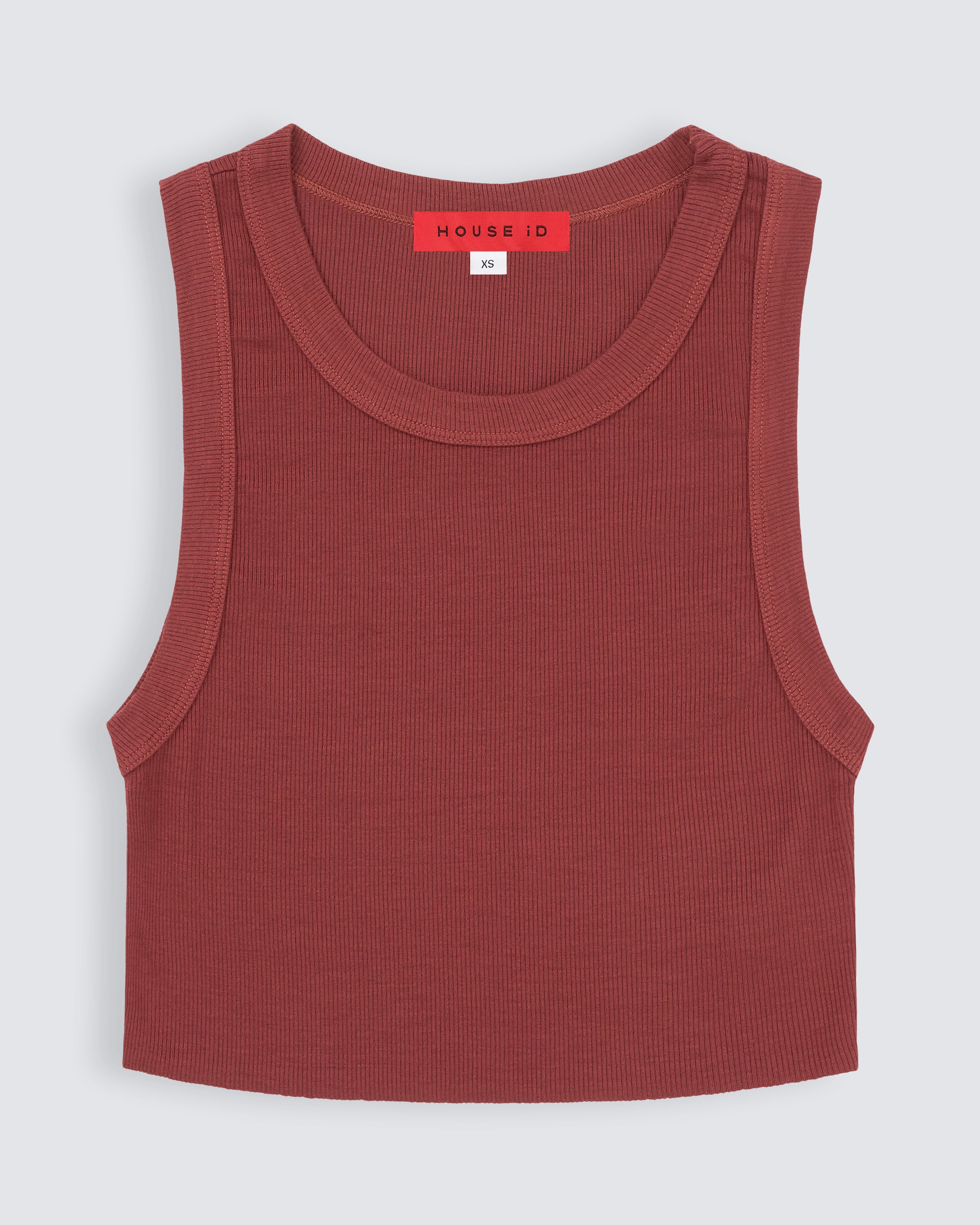 Womens cropped ribbed tank in mars red