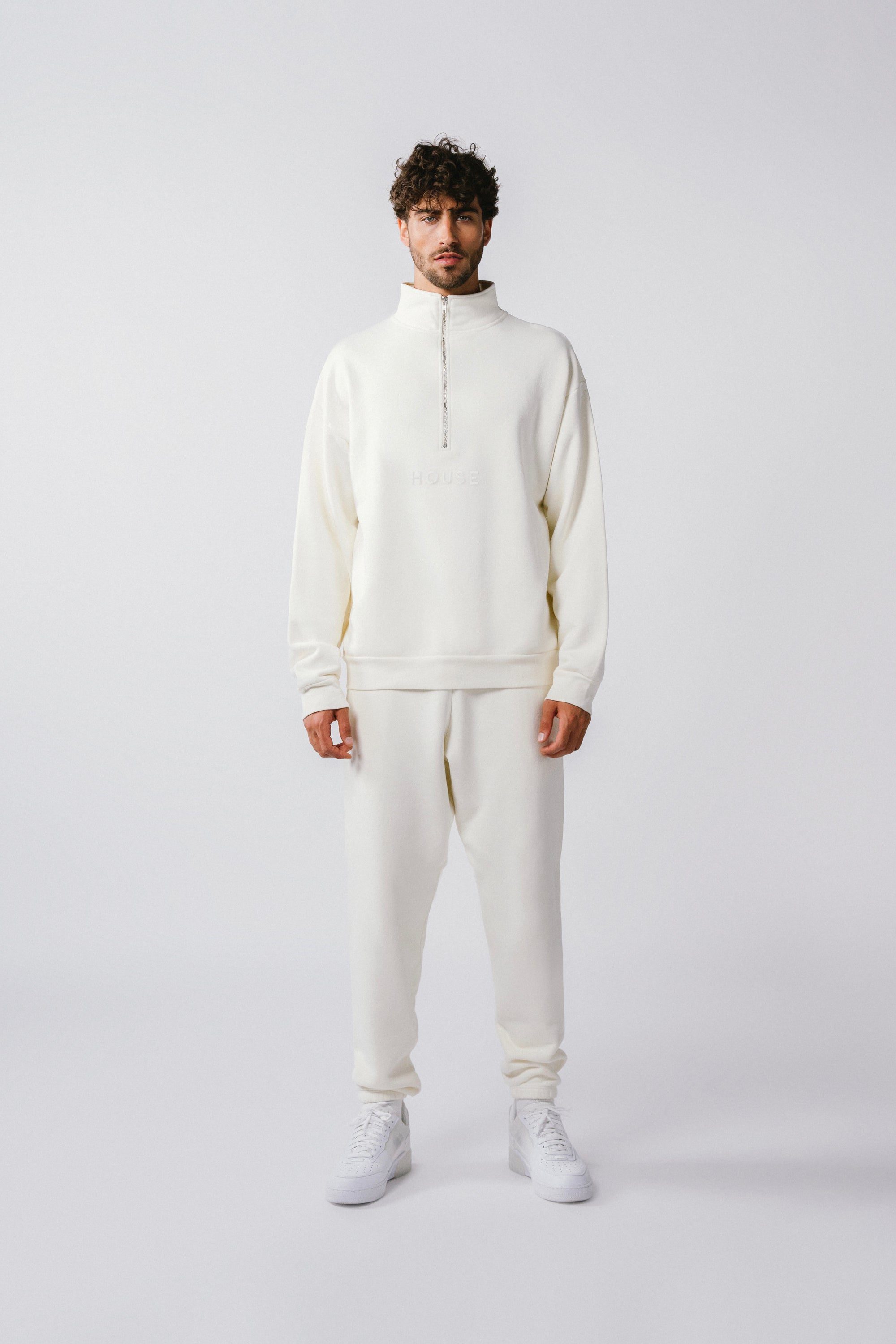 Mens Quarter Zip Sweat Top Off White