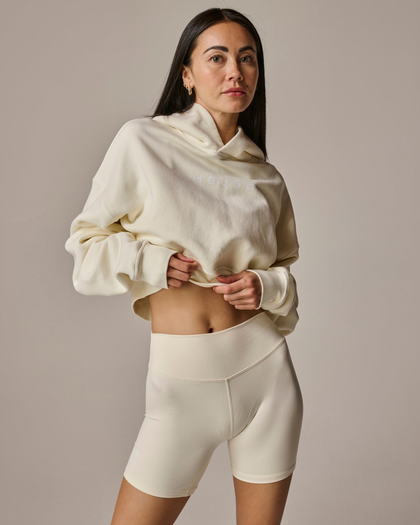 Womens Cropped Hoodie in Off White