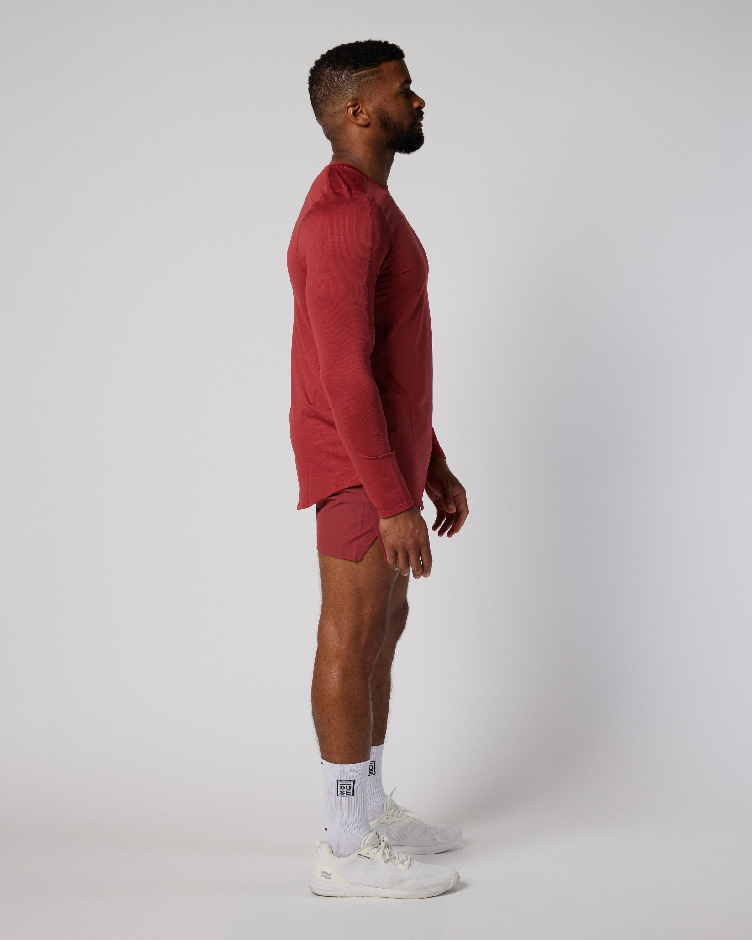 Mens athletic long sleeve top in mars red