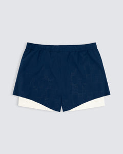 Mens lined sports short in navy and white