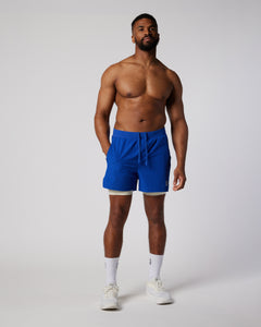 Mens lined sports shorts in blue and white