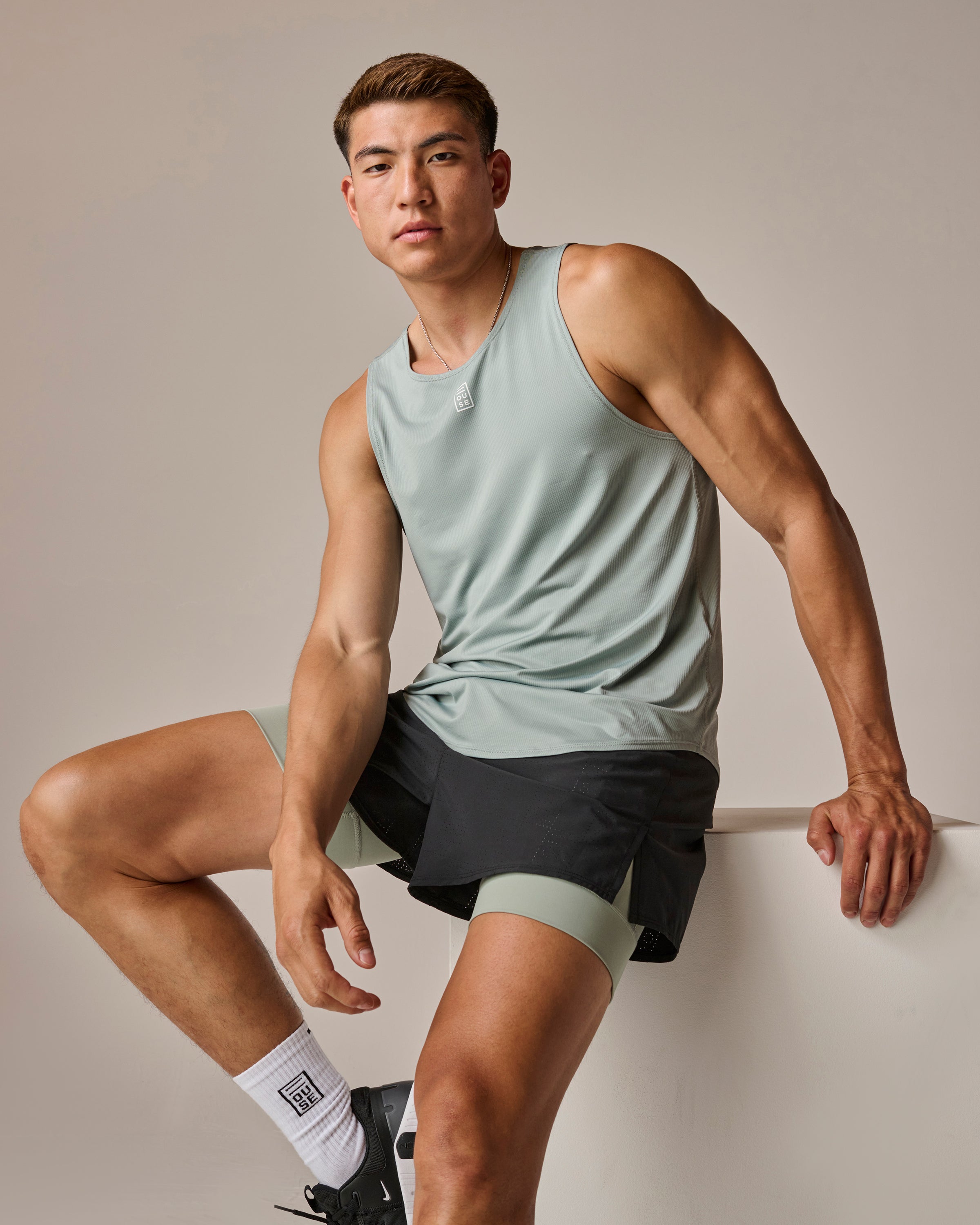 Mens Perforated Athletic Tank in Sea Green