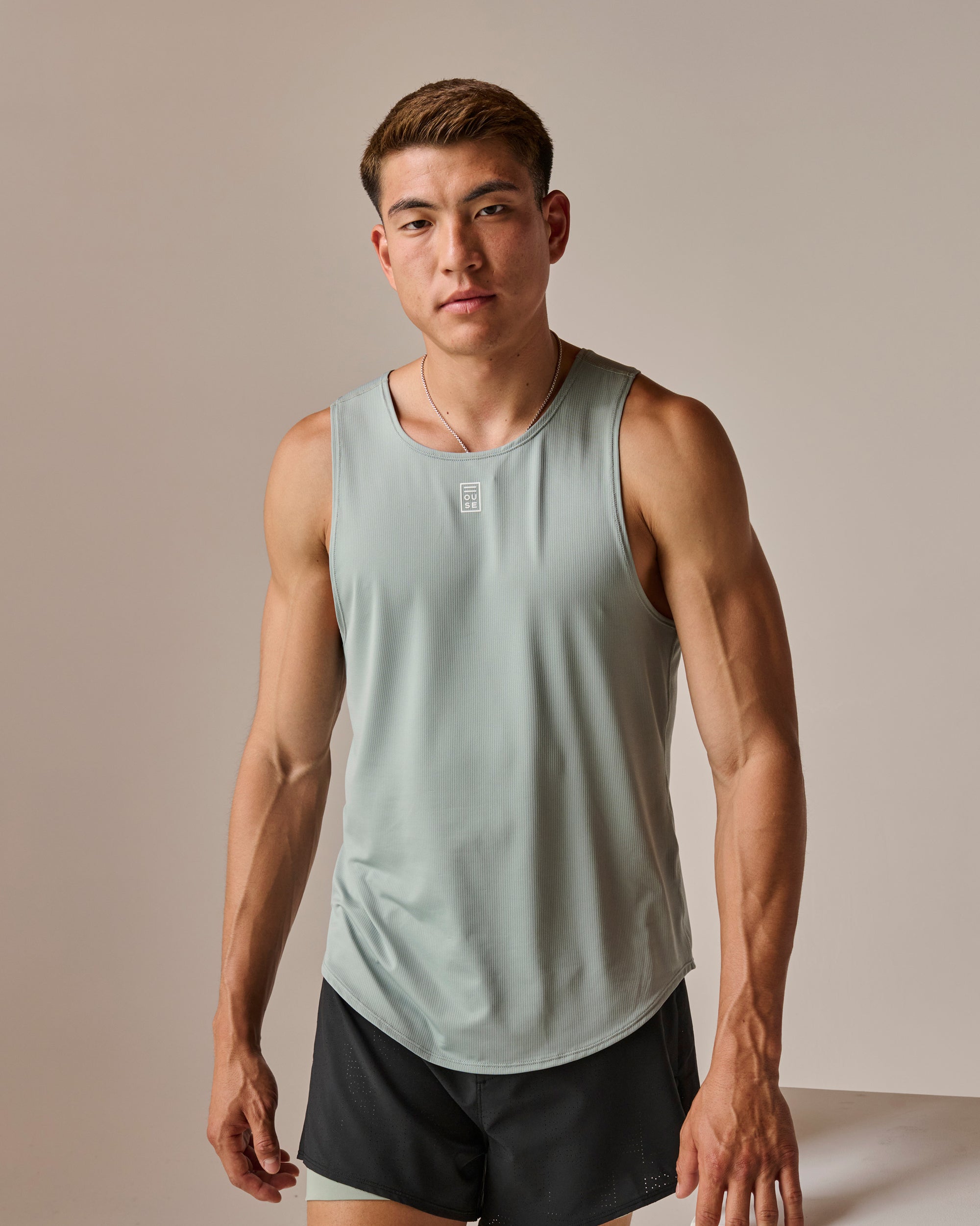 Mens Perforated Athletic Tank in Sea Green