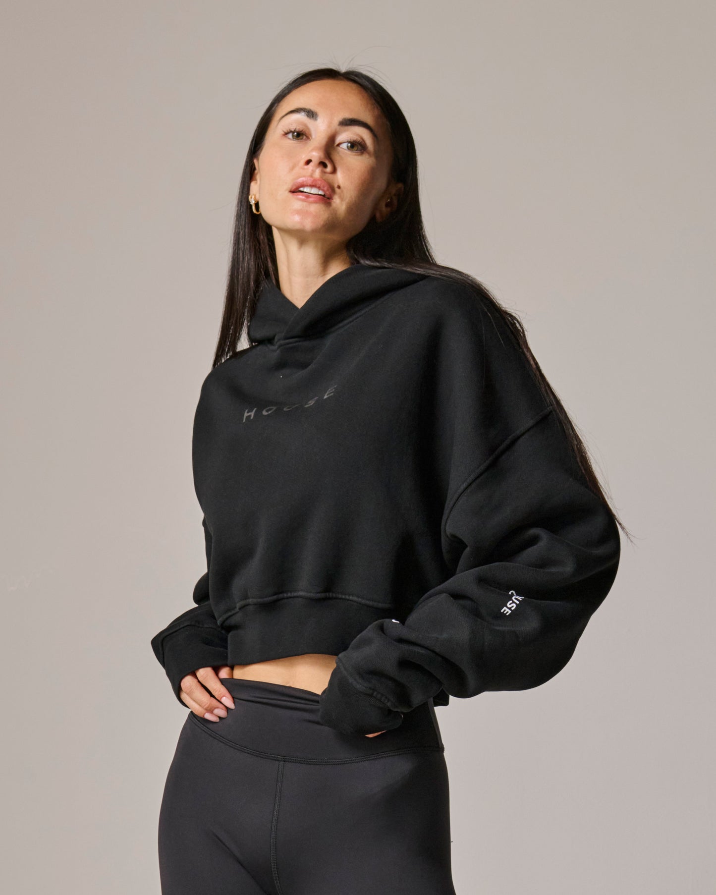 Womens cropped hoodie in black