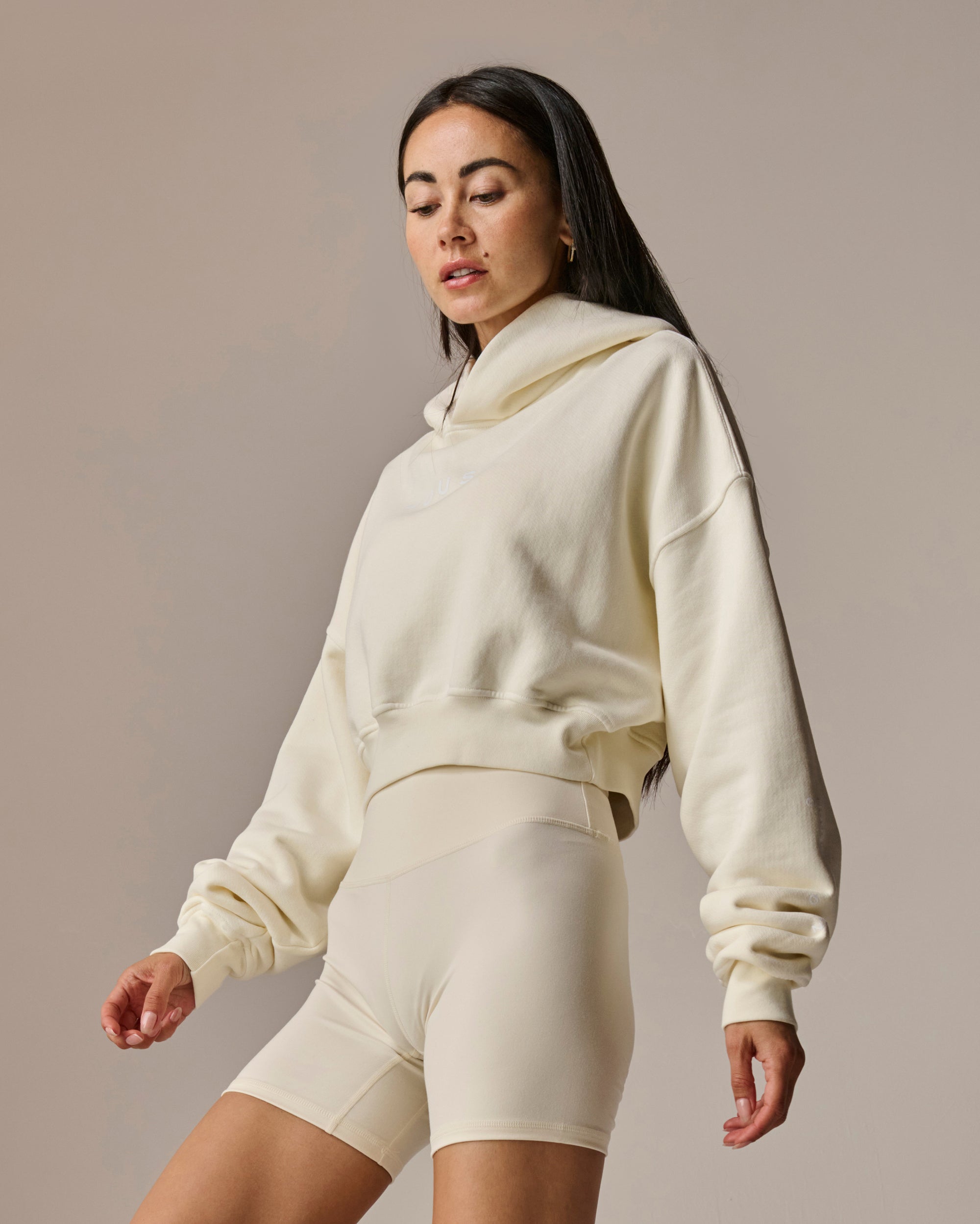 Womens Cropped Hoodie in Off White