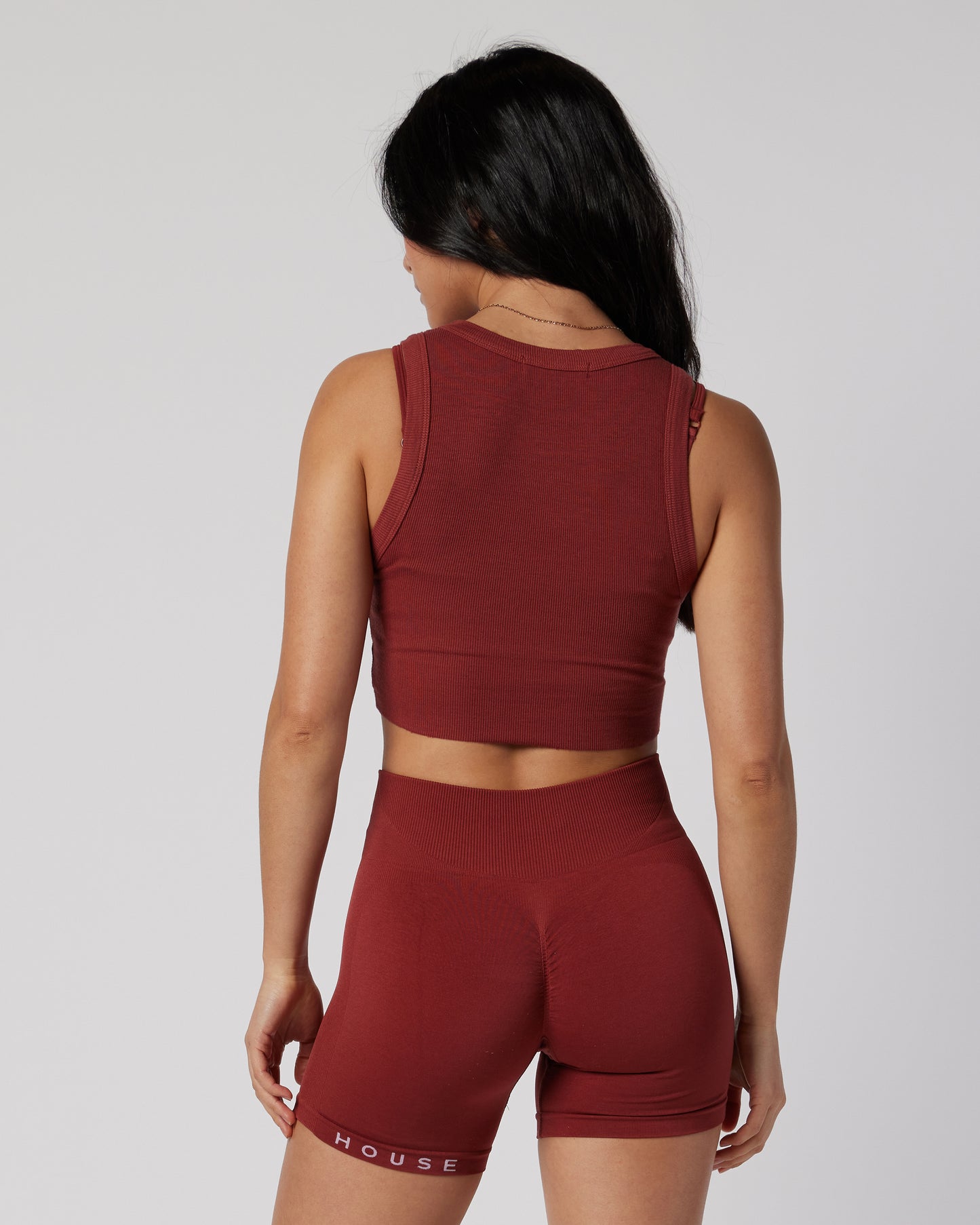 Womens cropped ribbed tank in mars red