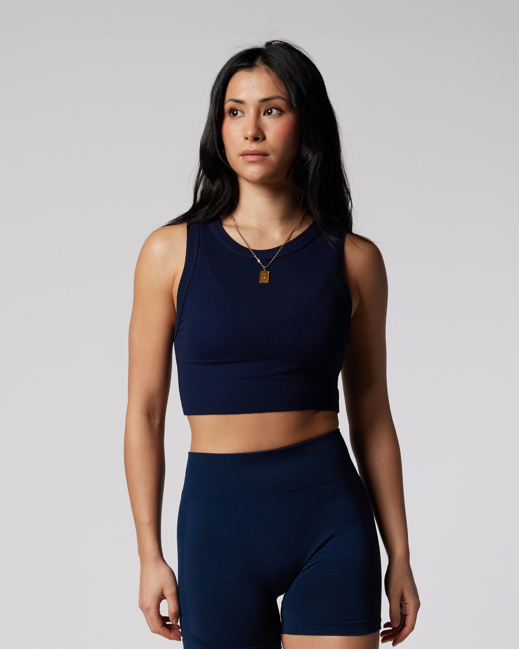 Womens cropped ribbed tank in navy