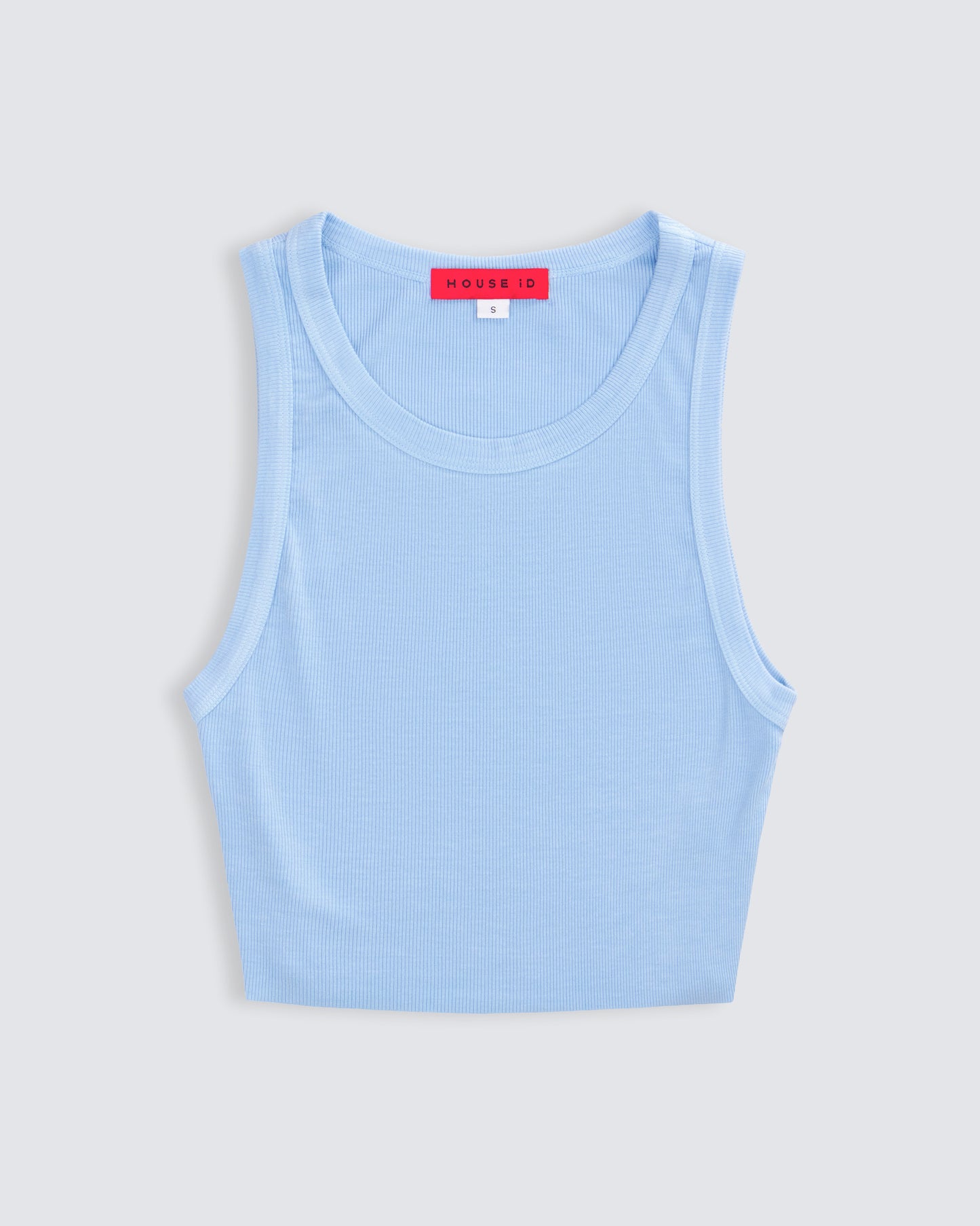 Womens cropped ribbed tank in sky blue