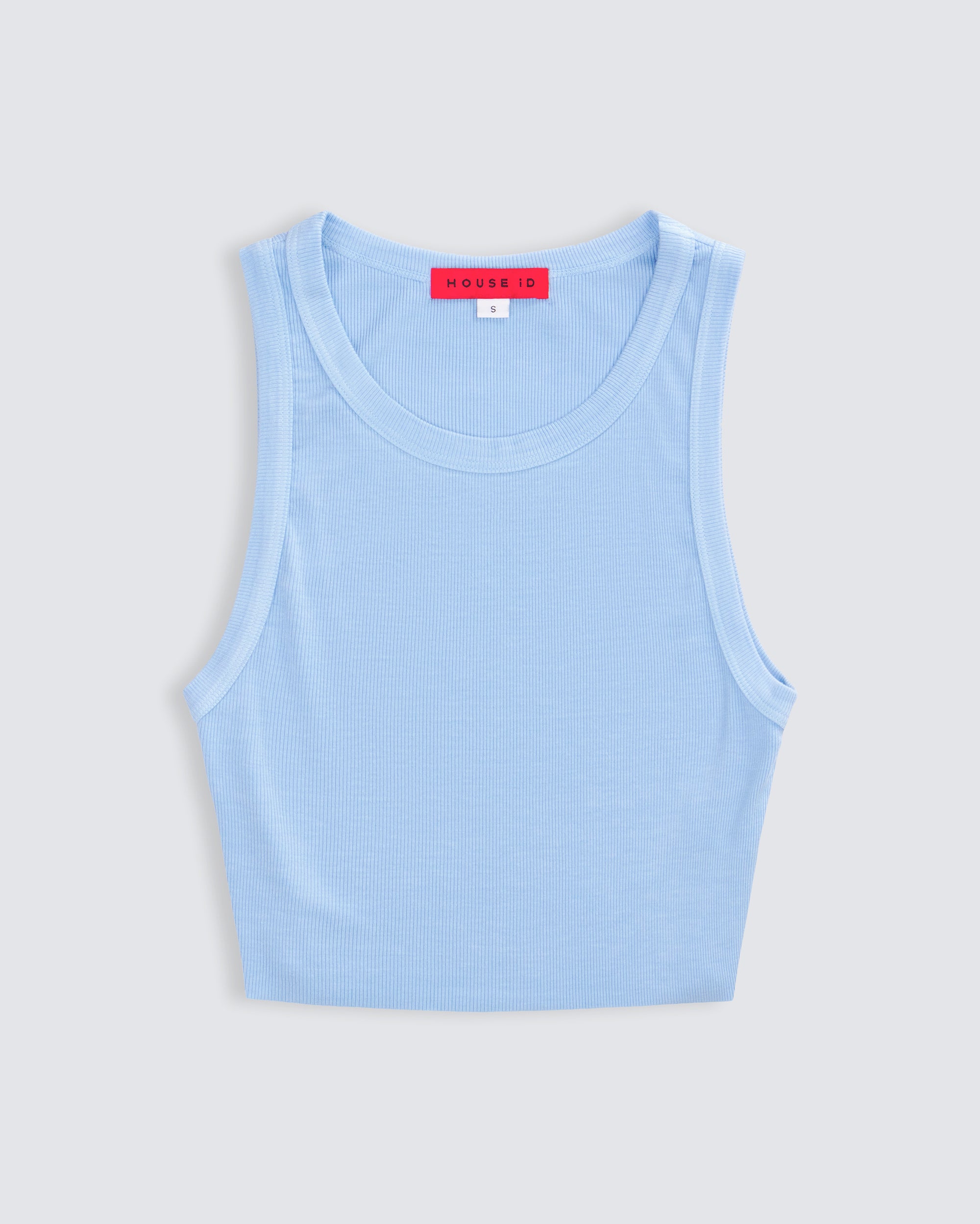 Womens cropped ribbed tank in sky blue