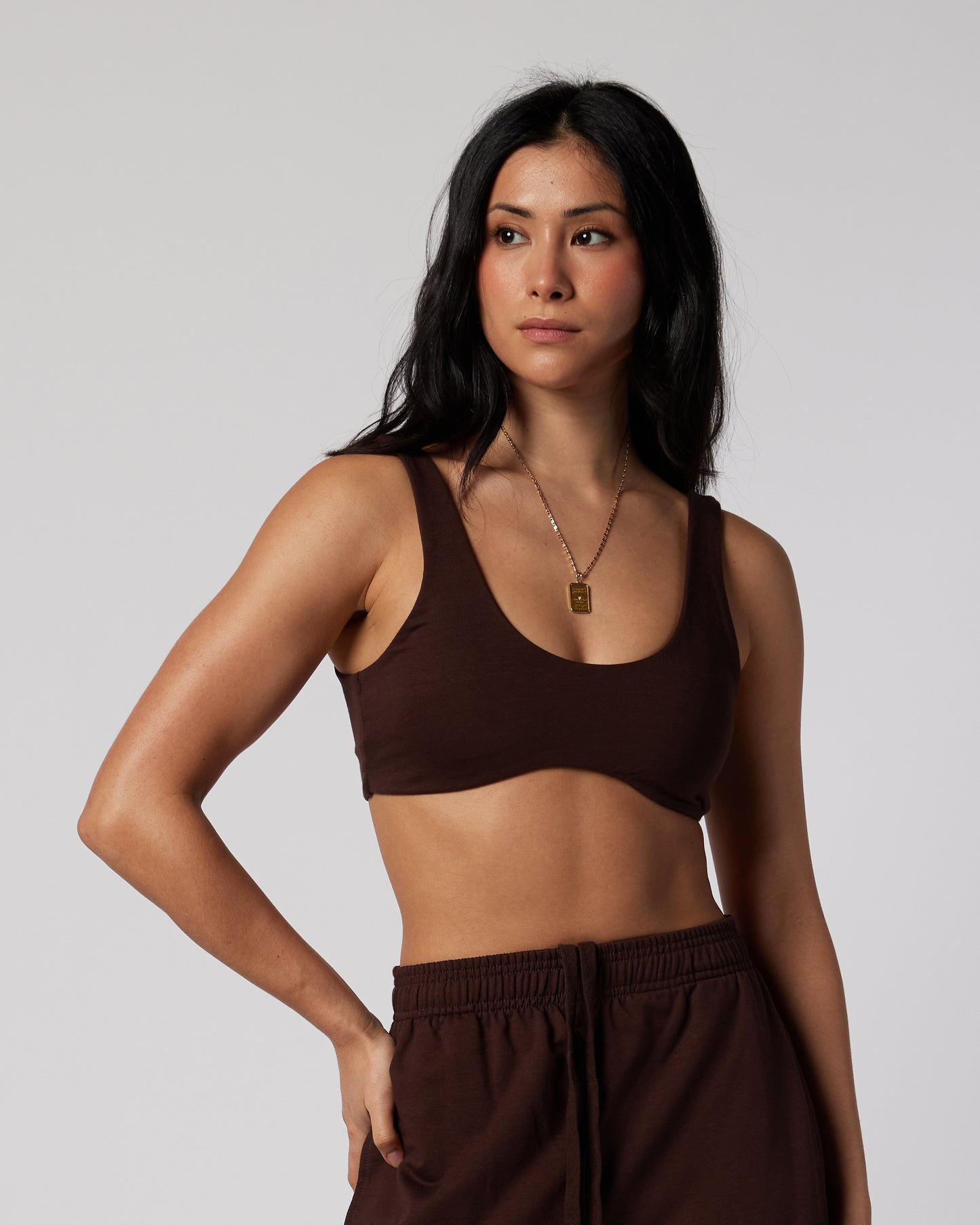 Womens Jersey Sports Bra in Espresso