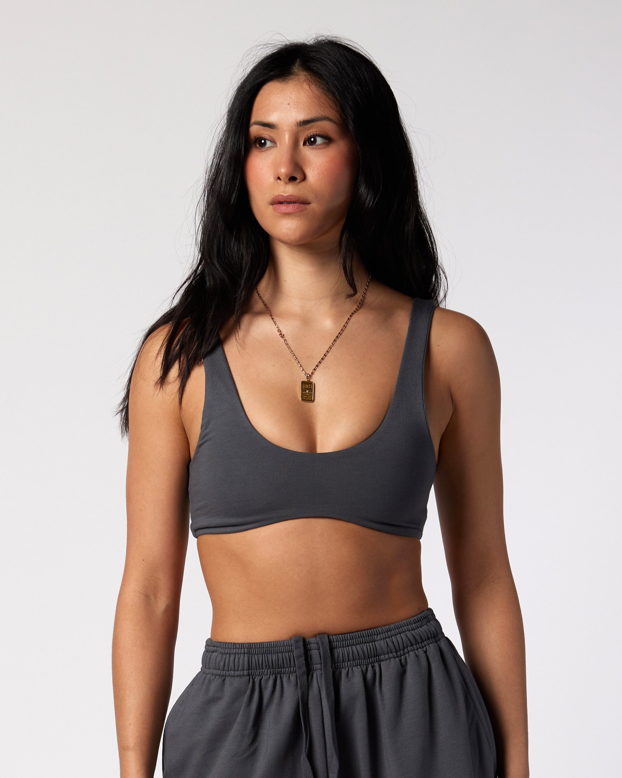 Womens Dark Grey Jersey Sports Bra