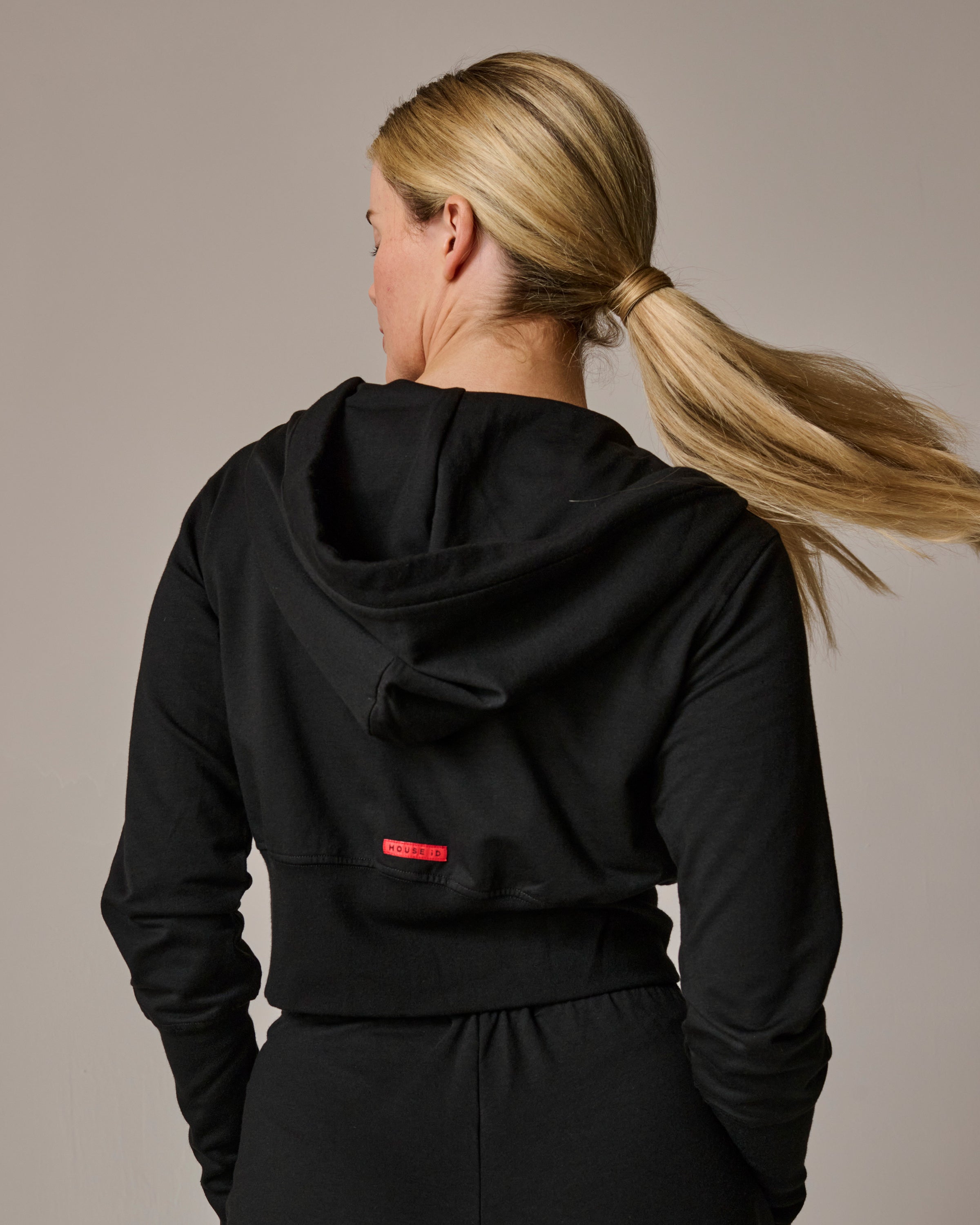 Womens jersey zip up hoodie in black