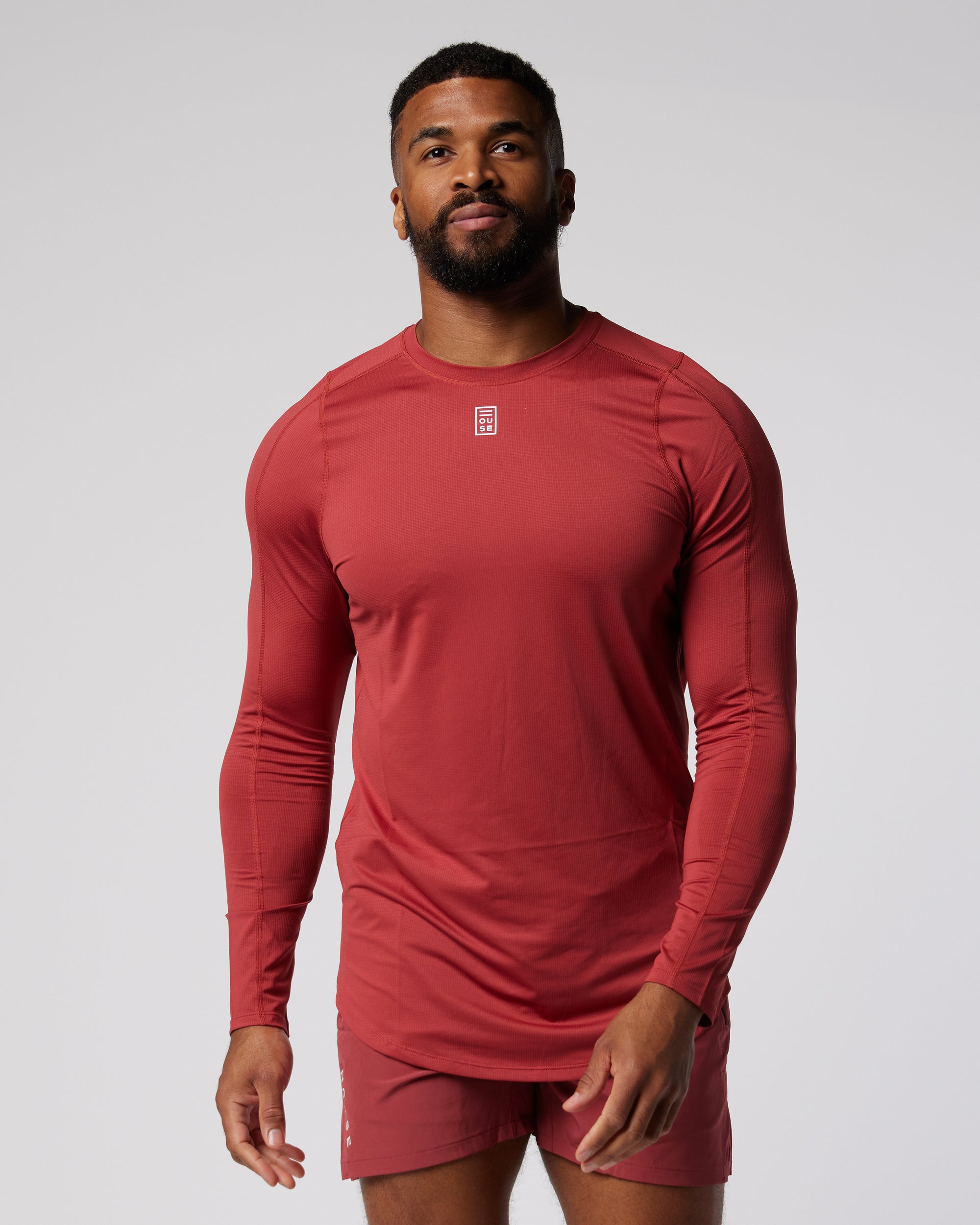 Mens athletic long sleeve top in mars red