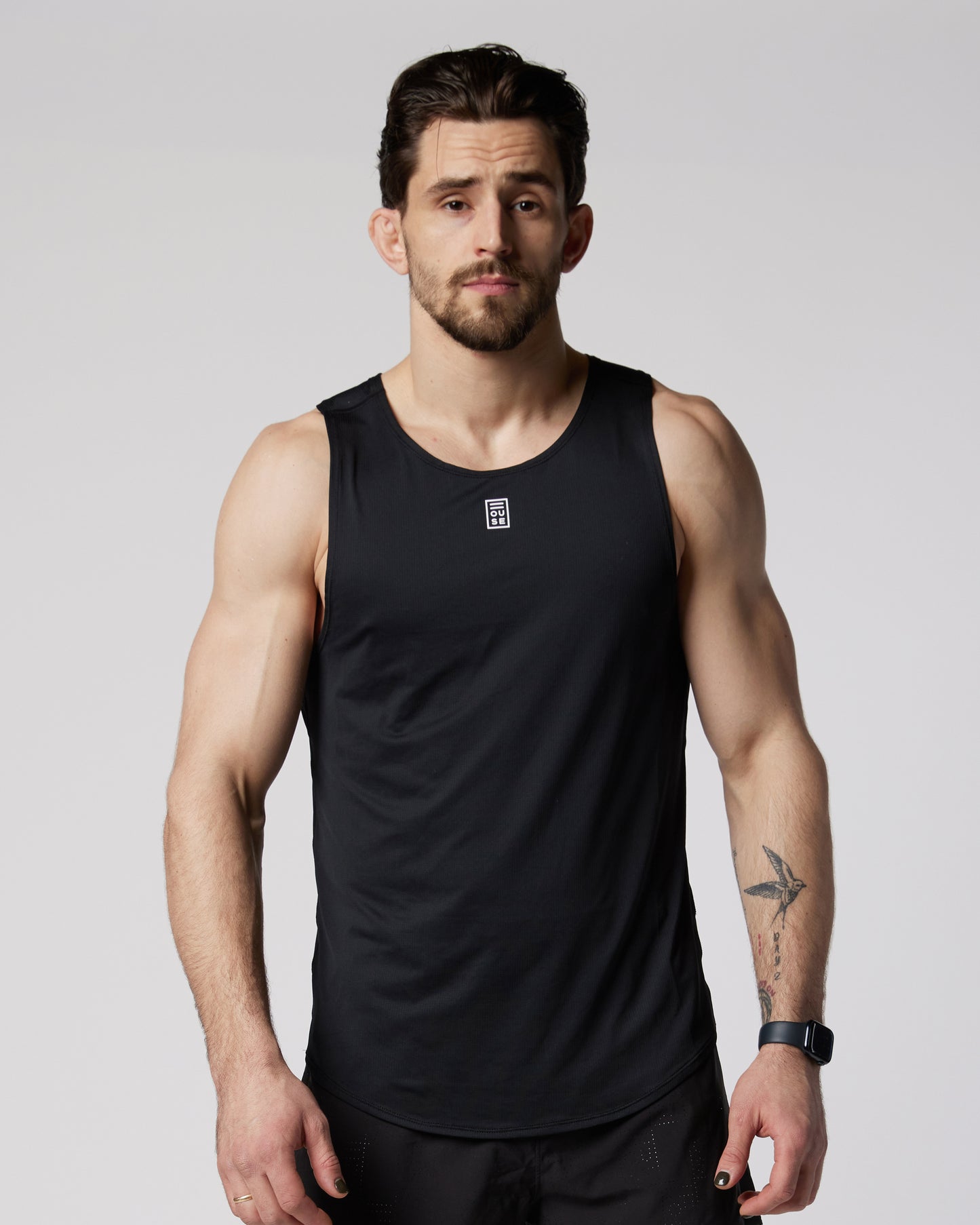 Mens perforated athletic tank in black