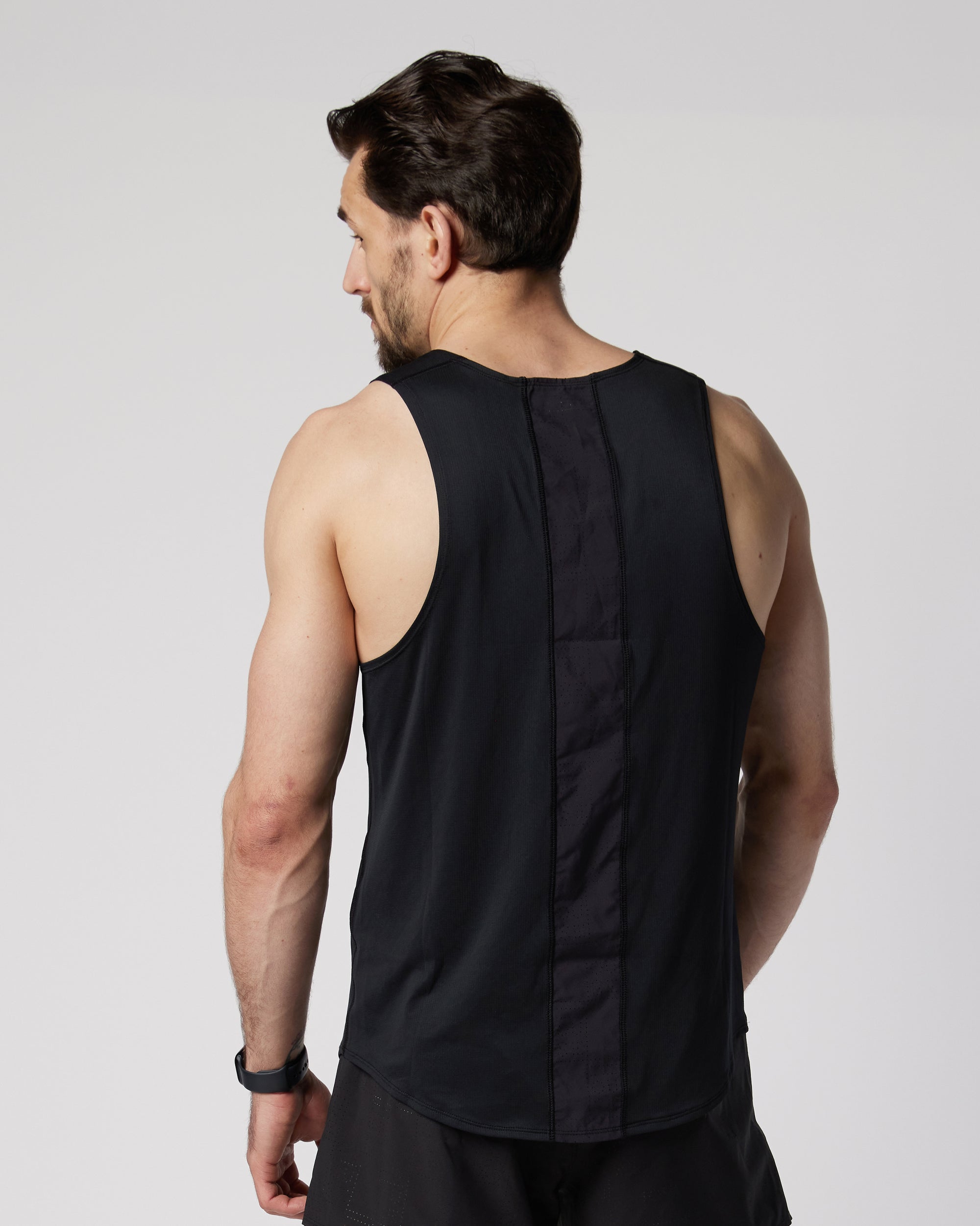 Mens perforated athletic tank in black