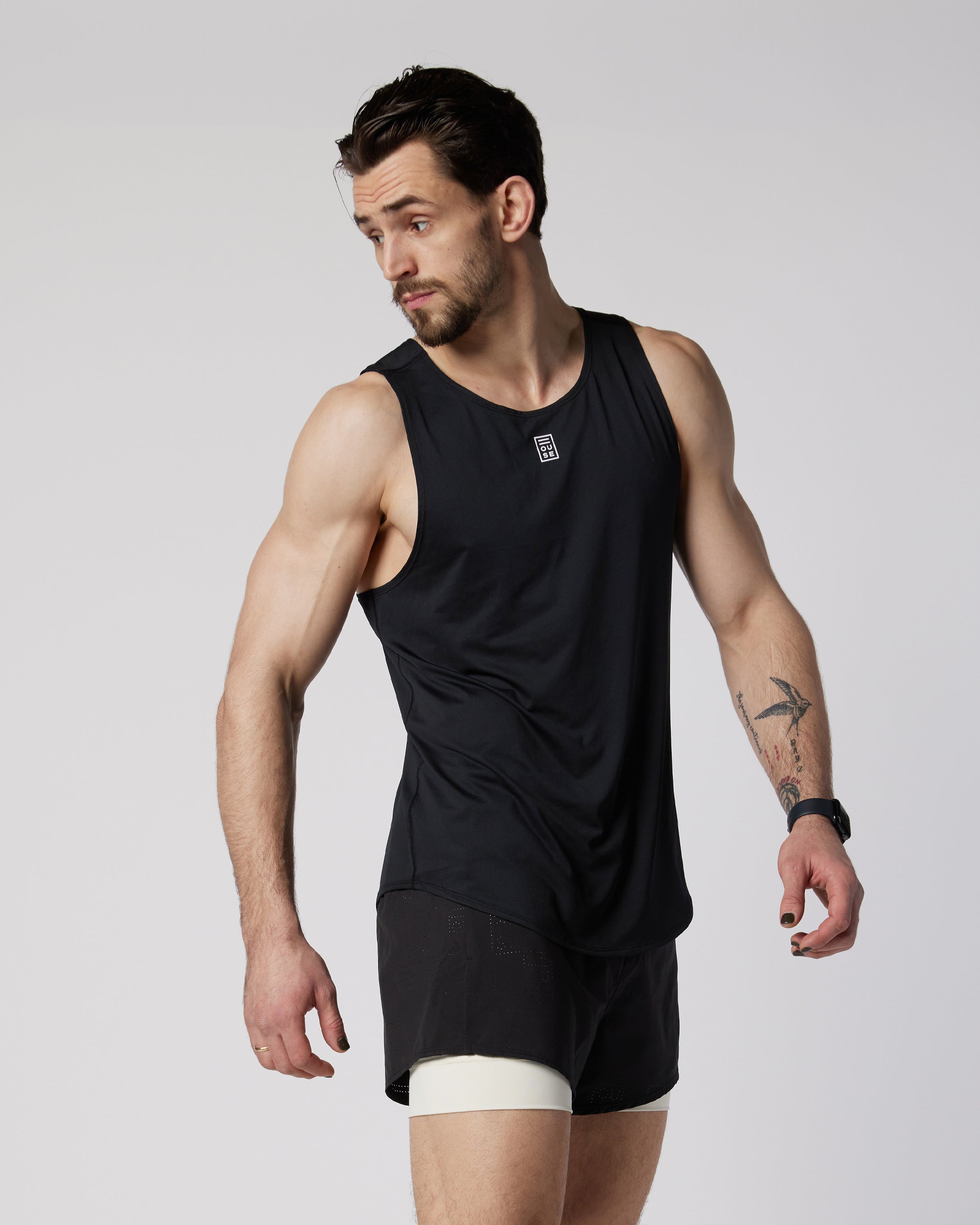 Mens perforated athletic tank in black