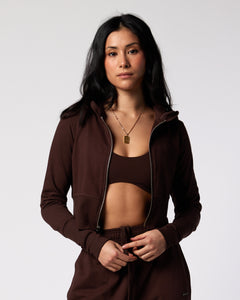 Womens Jersey Zip up hoodie in Espresso